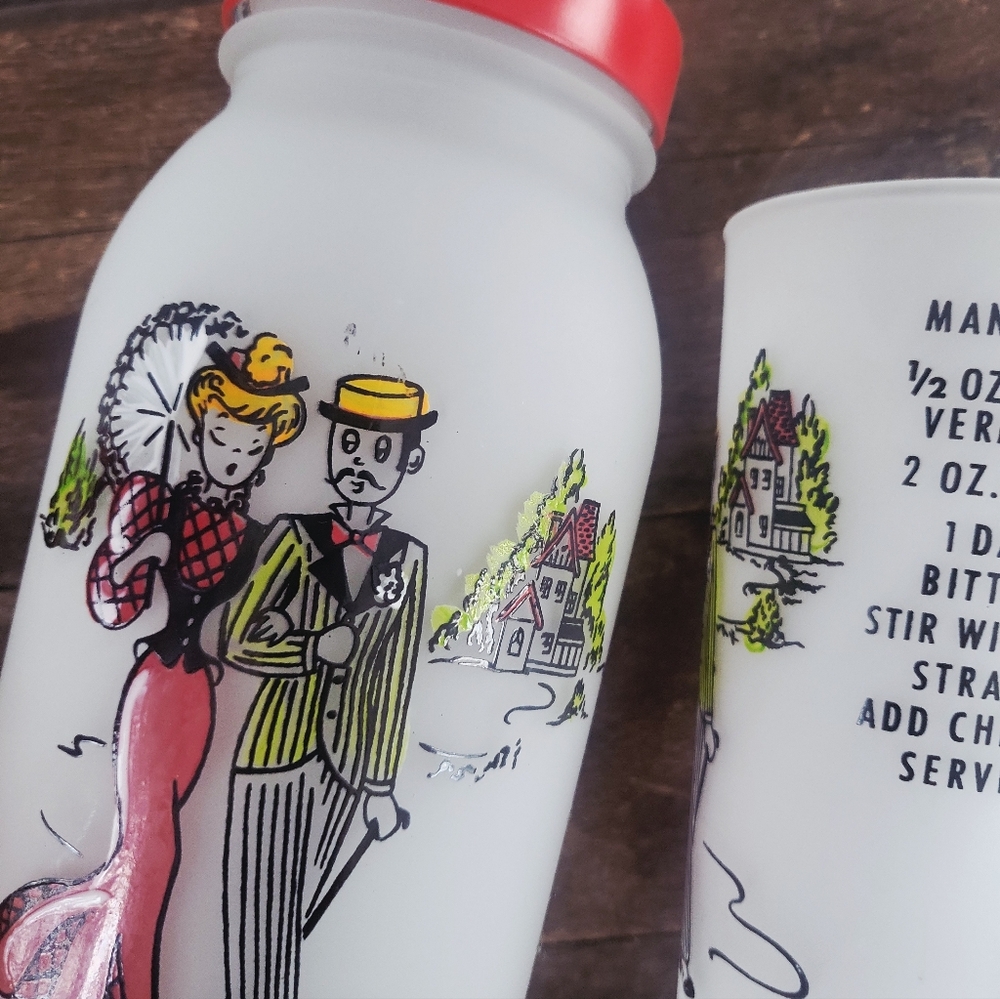 Vintage 50's MCM Gay Fad Hazel Atlas Cocktail Shaker & Stir Glass Set - Picture 7 of 9
